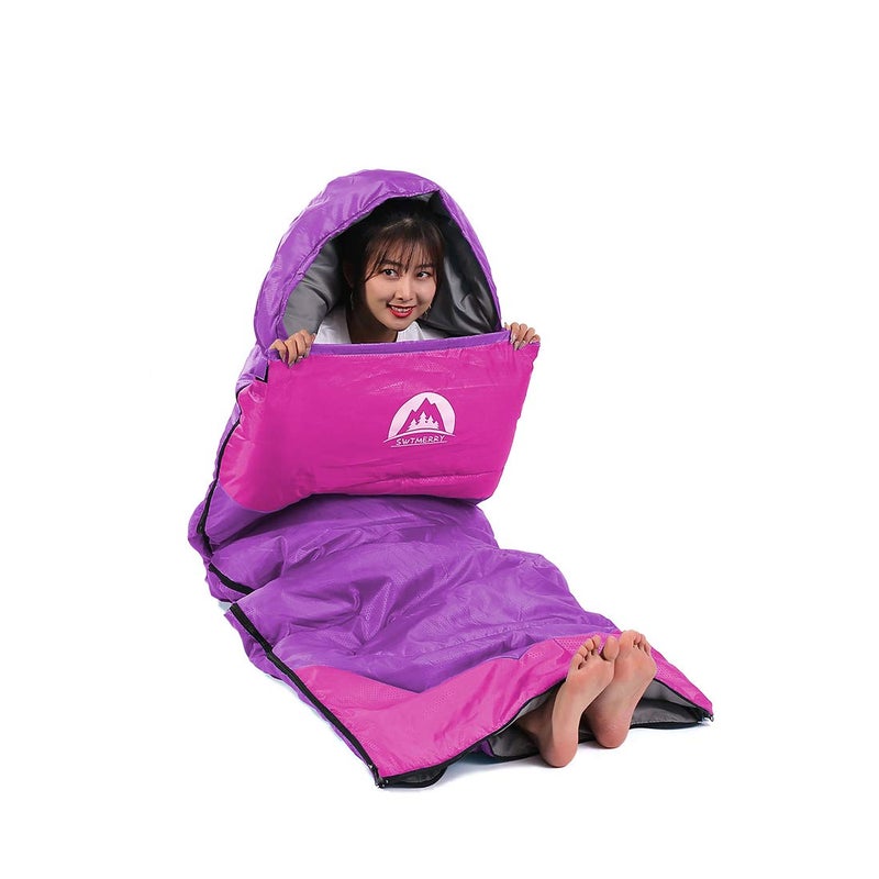 SWTMERRY Sleeping Bag 3 Seasons (Summer, Spring, Fall) Warm & Cool Weather - Lightweight,Waterproof Indoor & Outdoor Use for Kids, Teens & Adults for Camping Hiking, Backpacking and Survival (Purple) - Image 3